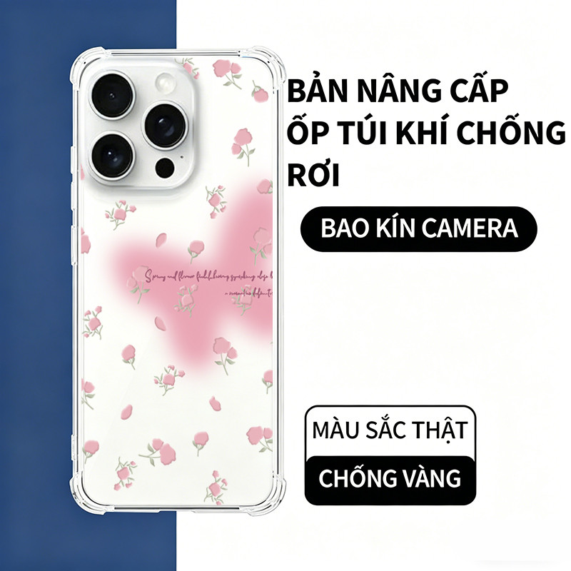Ốp Lưng iPhone Hoa Hồng Hồng Dễ Thương Mùa Xuân,Nền Đen Tinh Tế  iP 11/12/13/14/15/16/17/Plus/Pro/Ma