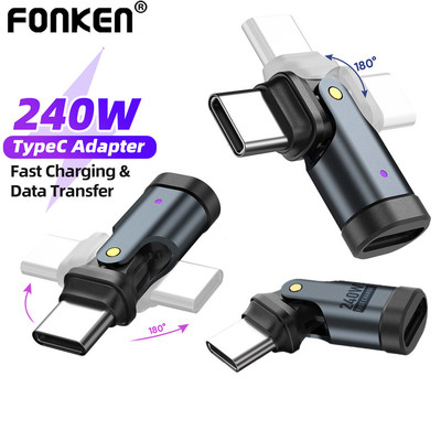 Bộ sạc Fonken PD240W USB C sang Type C 180° Bộ chuyển đổi dữ liệu xoay cho điện thoại Laptop