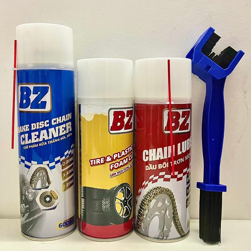 Combo Dưỡng Sên BZ + Rửa sên BZ + Dưỡng Nhám BZ Kèm Bàn chải sên 3D- Cam Kết Chính Hãng Cho Xe Máy