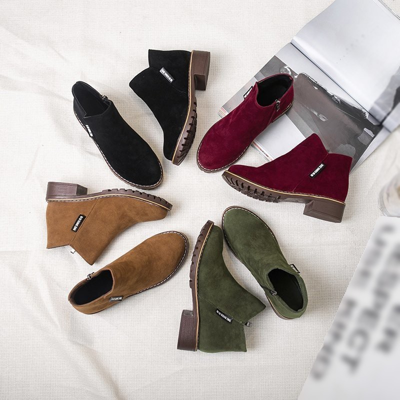 Giày nữ GPT 35-40 41 42 Plus Size, Giày bốt đến mắt cá chân cổ điển (Da lộn)