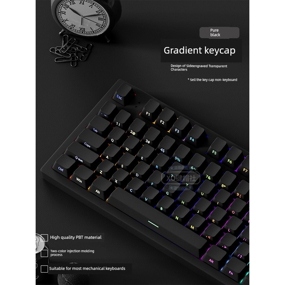 Pure Black Side Khắc PBT Trong Suốt Gradient Nhà Máy Ban Đầu Bàn Phím Cơ Keycap 68 / 98 / 108 Phím T