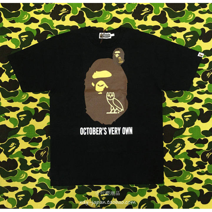 Nam Nữ Áo Thun Ngắn Tay Cổ Tròn Cotton Nguyên Chất APE x OVO October's In Hình