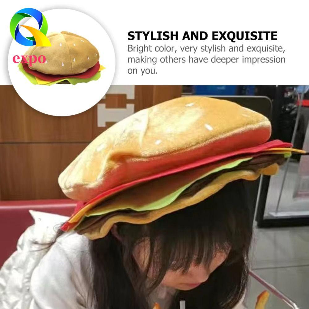 EXPO LIMIT Burger Mũ đội đầu, Mũ Burger trang trí dễ thương thoải mái, Quà tặng Sáng tạo Unisex Hiệu