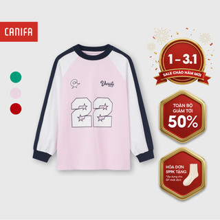  Áo phông unisex trẻ em CANIFA dài tay phối màu có hình in 3TL25C001 