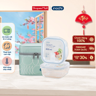  Bộ 2 hộp thuỷ tinh vuông Nikko Inochi kèm túi giữ nhiệt Yoshino thủy tinh cao cấp 