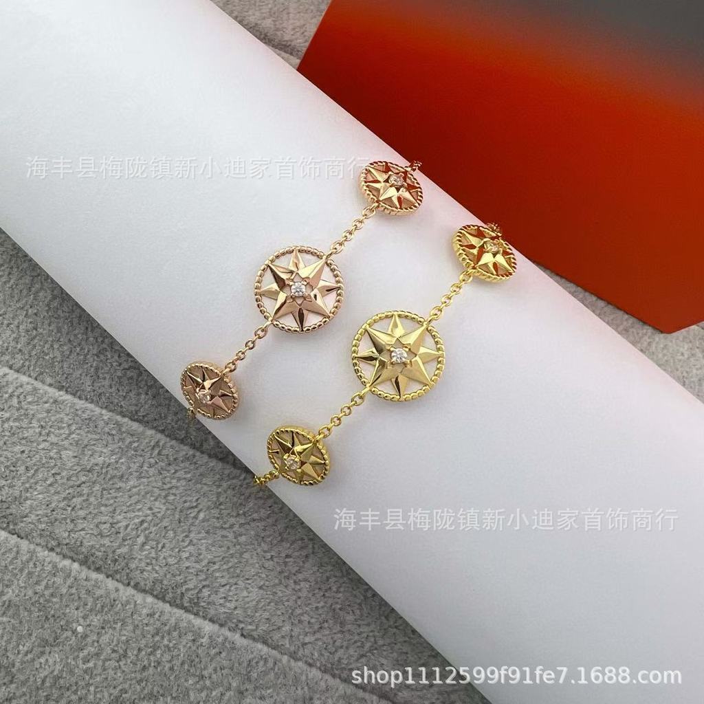 DI# V Gold Lucky Eight-Pointed Star Bracelet Double-Sided White Mother-of-Pearl Design Elegant Style