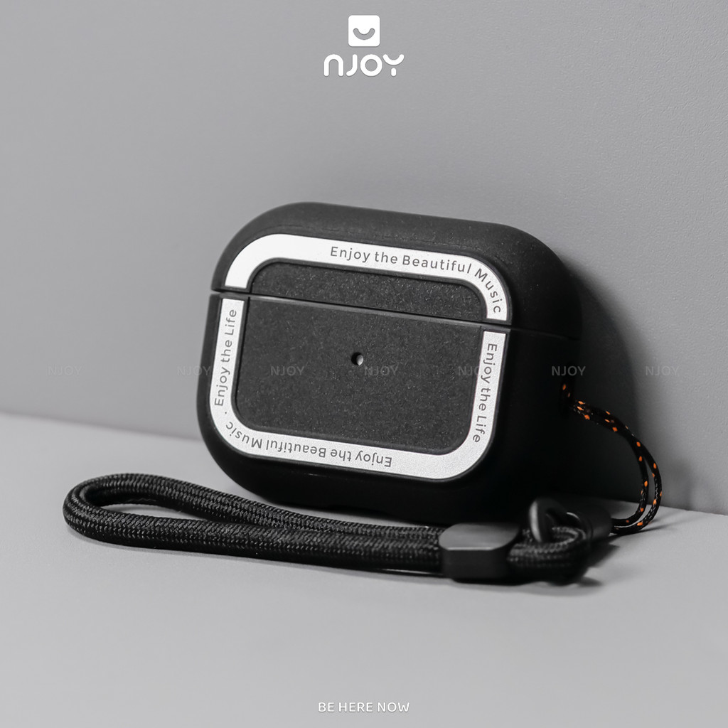 Ốp Viền Kim Loại Kèm Dây Đeo Màu Đen Chống Sốc Cho Airpods Pro 3 2 Njoyshop