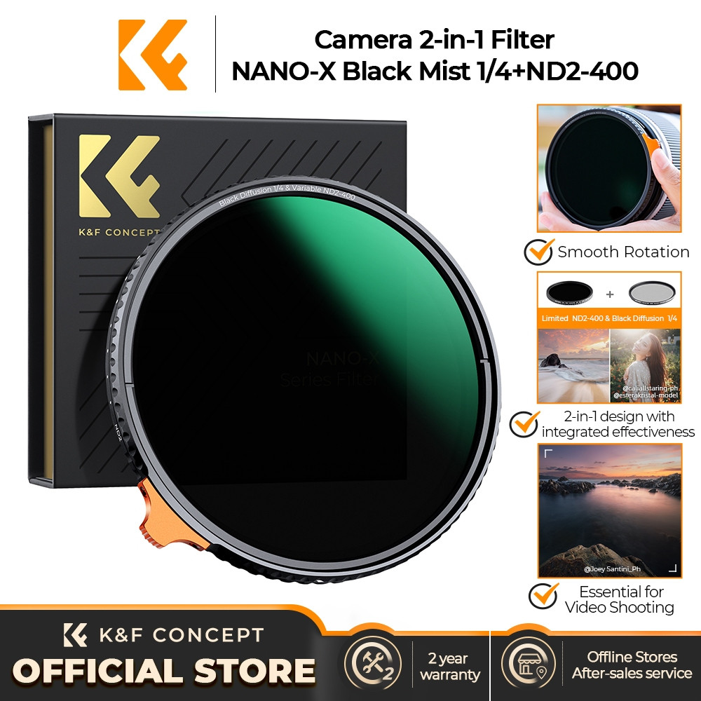 K&F CONCEPT NANO-X Black Mist 1/4&ND2-400 Bộ lọc ND biến đổi với lớp phim chống phản chiếu 28 lớp ha