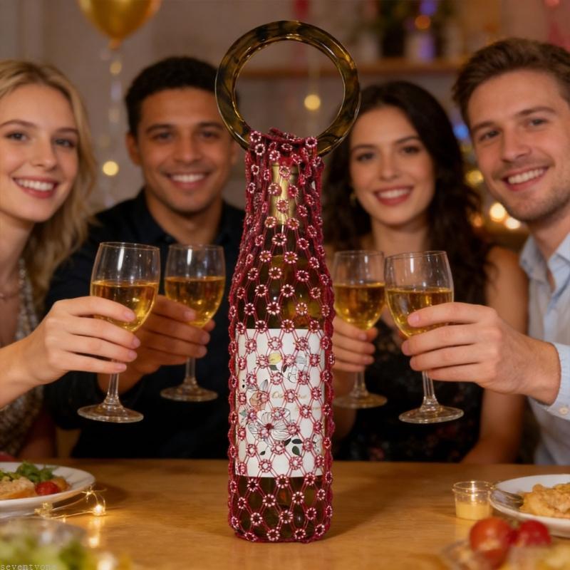 Stylish Handwoven Crystal Decorated Bottle Bag with Convenient Carry Handle