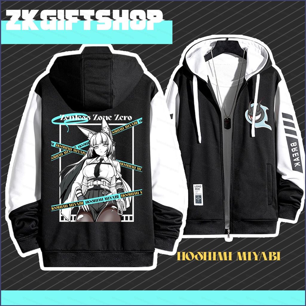 YT2 Zenless Zone Zero ZZZ Hoshimi Miyabi Vẽ Tay Áo Khoác Dây Kéo YT2