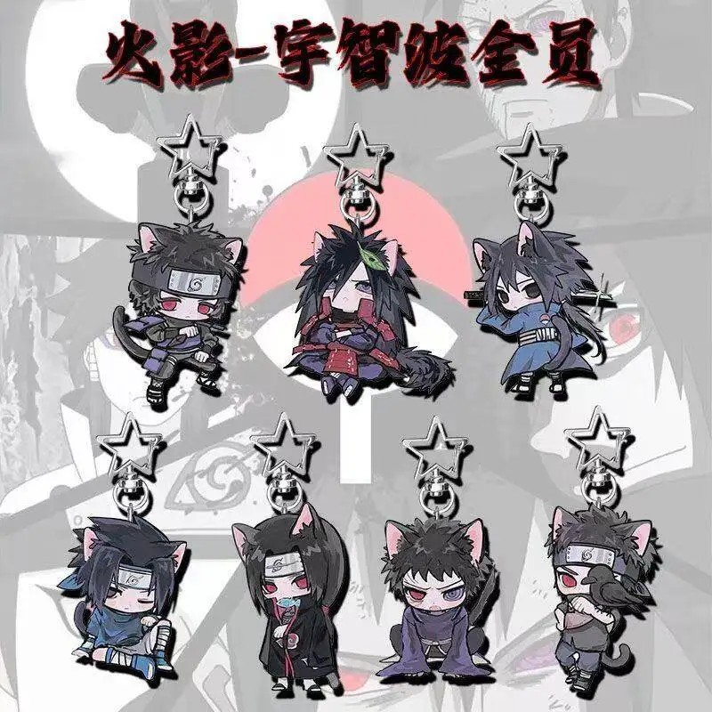 Móc khóa Anime Naruto Tộc Uchiha Sasuke Itachi Madara Obito Shisui Mica Acrylic Chibi tai mèo dễ thư