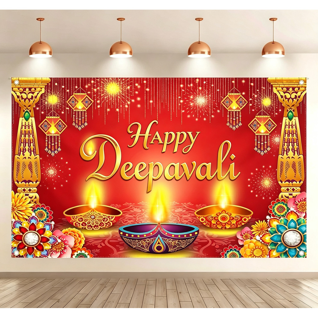 7x5ft Happy Diwali Phông Nền Ấn Độ Lễ Hội Ánh Sáng Hoa Trang Trí Tiệc Deepavali Hindu Sự Kiện Cung C