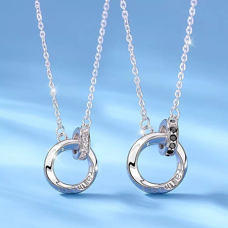 Vòng cổ cặp đôi hình Moebius mặt dây chuyền tròn, chuỗi xương đòn nữ