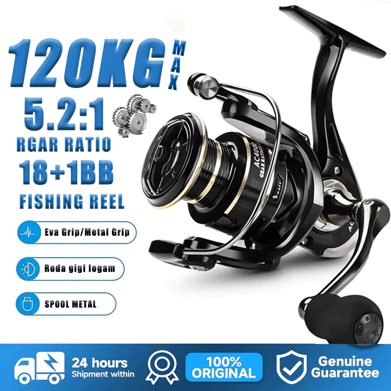 COD Reel Pancing AC1000-7000 - 120kg Metal Aluminium Spool Besar Gear Ratio Tinggi Anti Karat - Fish