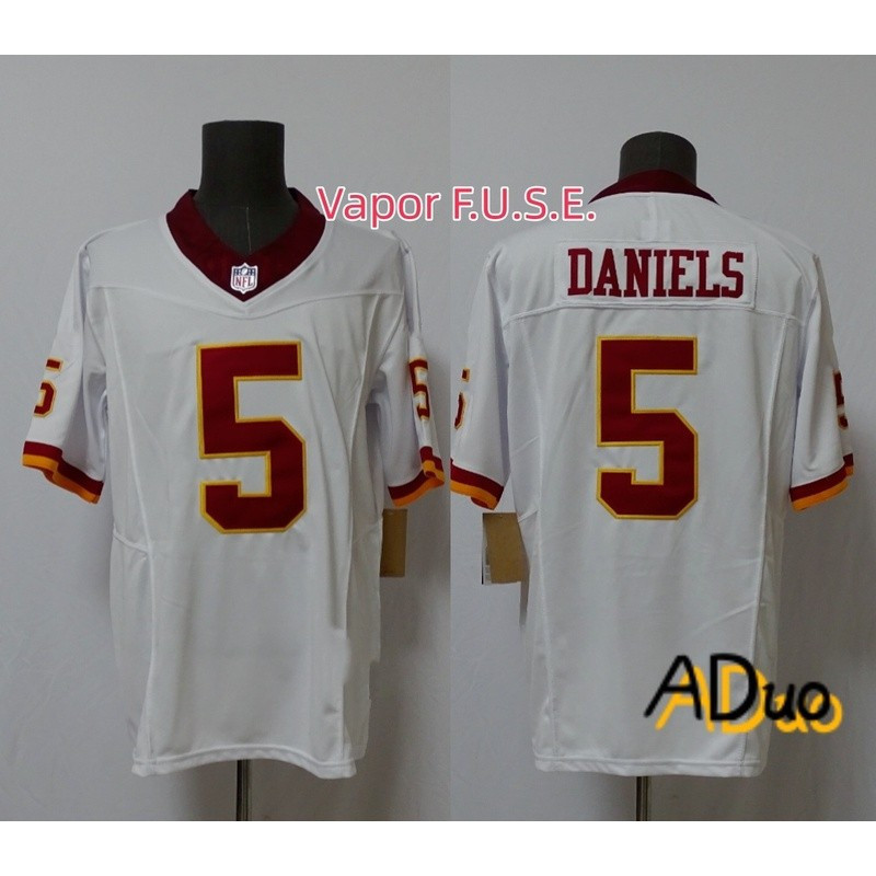 Áo Vapor White F.U.S.E. số 5 Jayden Daniels Washington Commanders, dành cho fan hâm mộ bóng bầu dục