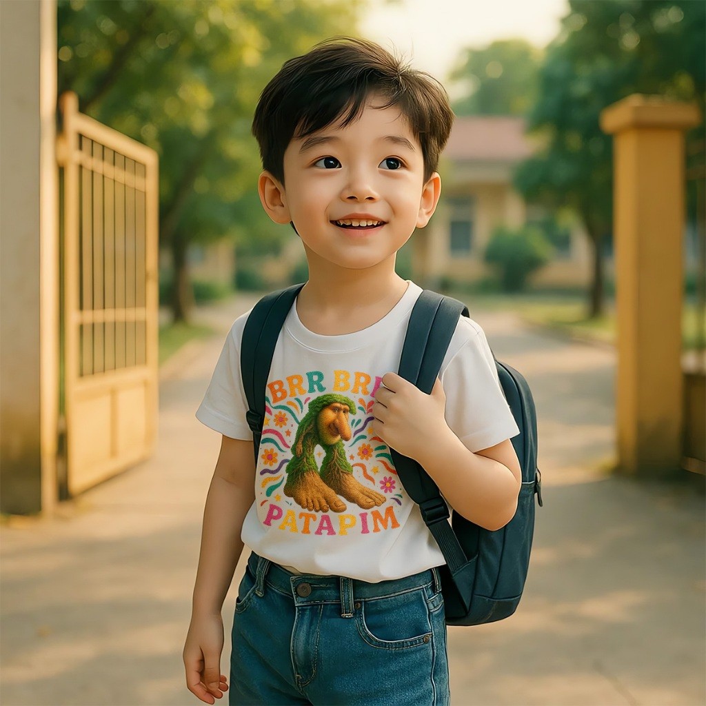 Áo Thun Trẻ Em Unisex 100% Cotton Italian Brainrot Brr Brr Patapim Meme Mềm Mại Thoáng Mát 678