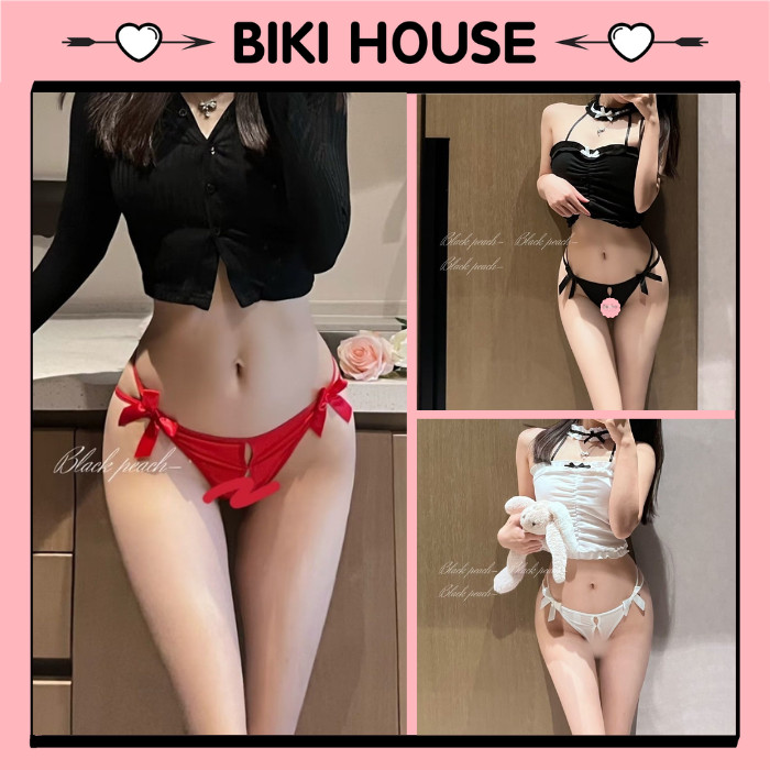 Quần lót lọt khe dây chéo xinh xắn đáng yêu quan chip nữ xẻ phối nơ quyến rũ gợi cảm BIKI HOUSE T323