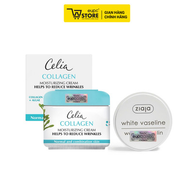 Combo Kem Bảo Vệ Dưỡng Ẩm Giảm Nhăn Collagen Celia 50ml Và Sáp Vaseline Bảo Vệ Giữ Ẩm Ziaja 30ml