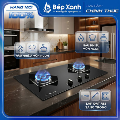 [TRẢ GÓP 0%] Bếp gas âm 2 gas Malloca AS 9602B/ AS 9603B/ AS9603DG - Mâm đốt Sabaf, Đánh lửa bằng pin 1.5V