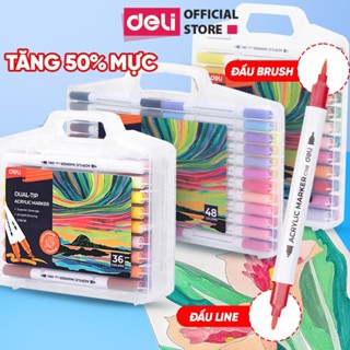   CHÍNH HÃNG  Bút Sơn Acrylic Marker 2 Đầu 48 Màu Deli THÊM 50% Mực Màu Vẽ Trên Mọi Chất Liệu Chồng Màu 