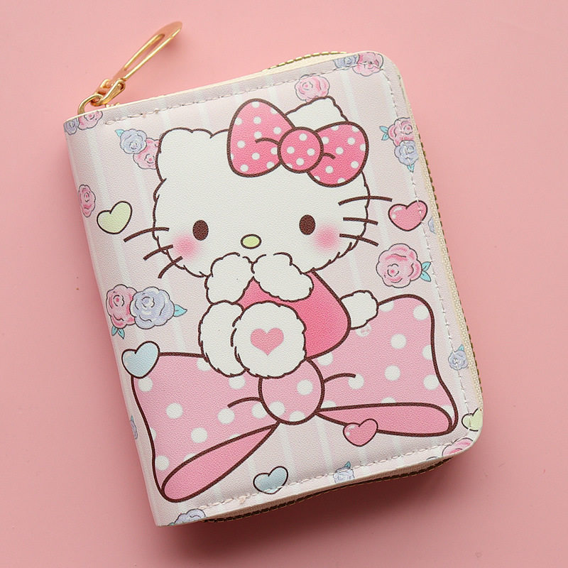 Ví ngắn Hello Kitty Anime Hoạt hình dễ thương Sinh viên Dây kéo Ví đựng tiền xu Kitty Ví Hello kt