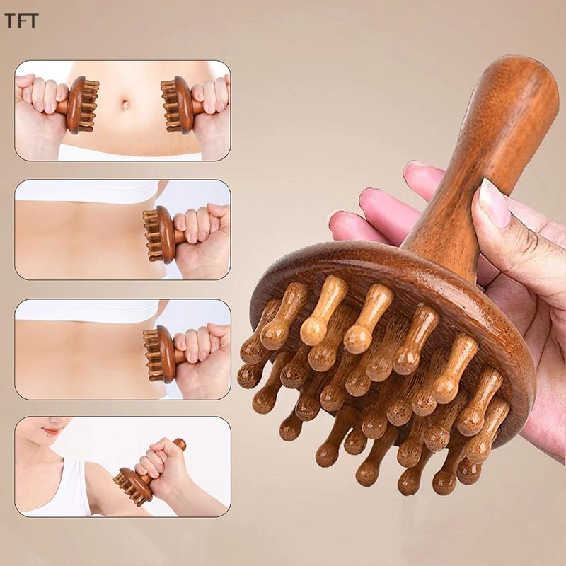 (FTT) Portable Sandalwood Gua Sha Massage Brush Head Neck Abdominal Leg Body Meridian Massager Woode