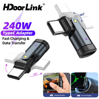 Bộ chuyển đổi HdoorLink 240W Type C Bộ chuyển đổi sạc nhanh USB C 180° Bộ chuyển đổi dữ liệu xoay cho điện thoại Laptop