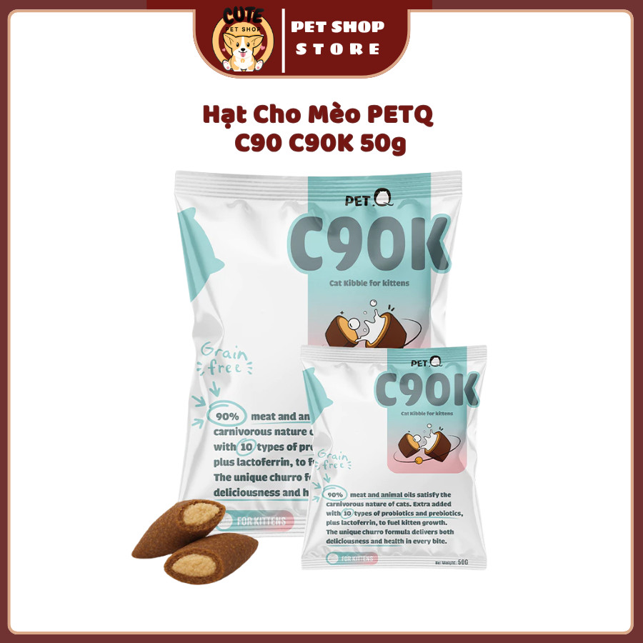 [ GÓI 50G ]Thức Ăn Hạt PetQ Churro C90K & C90K Thức Ăn Cho Mèo Con Thức Ăn Hạt 40% Protein Gói 50G -