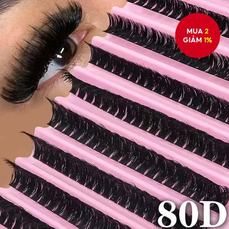 80D Cụm mi riêng lẻ 8-16mm 200 cái Cụm mi Cụm mi tự nhiên Khay hỗn hợp Tự nối mi Volume Cụm mi mi mi