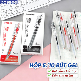 Bút Bi/ Bút Gel Bossee , Bút Viết Mượt Mà, Ngòi ST, Ngòi 0,5mm, 3 Màu Mực Xanh, Đen, Đỏ, Đệm Cao Su Êm Tay