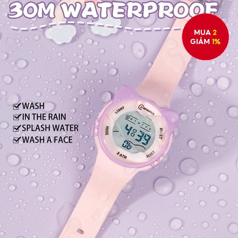  Đồng hồ thể thao trẻ em màu hồng, kỹ thuật số, chống nước 30M, báo thức, bấm giờ, đồng hồ điện tử cho học sinh.