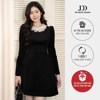  Đầm Cổ Bèo Phối Chân Xếp Ly Súp Thu Đông Công Sở Thanh Lịch 1F31.2510. Váy Nhung Dài Tay Dáng A Sang Trọng Dự Tiệc By JM 