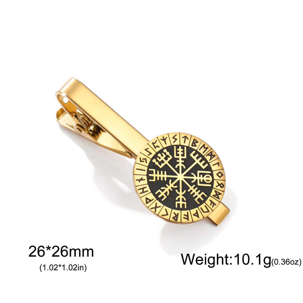 Kẹp cà vạt Norse Vegvisir từ thép không gỉ, phù hợp nam giới với biểu tượng Futhark