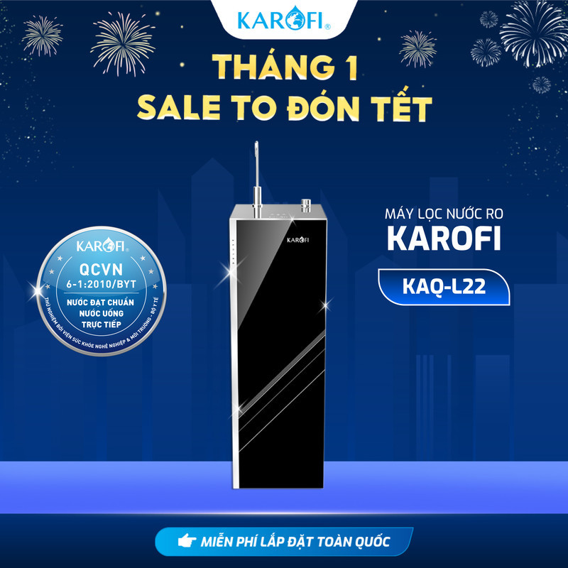 Máy lọc nước RO Mỹ 12 lõi KAROFI KAQ-L22 - 1 lõi Hydro ion kiềm+1 lõi T33 Nano, Aiotec - Giao lắp mi