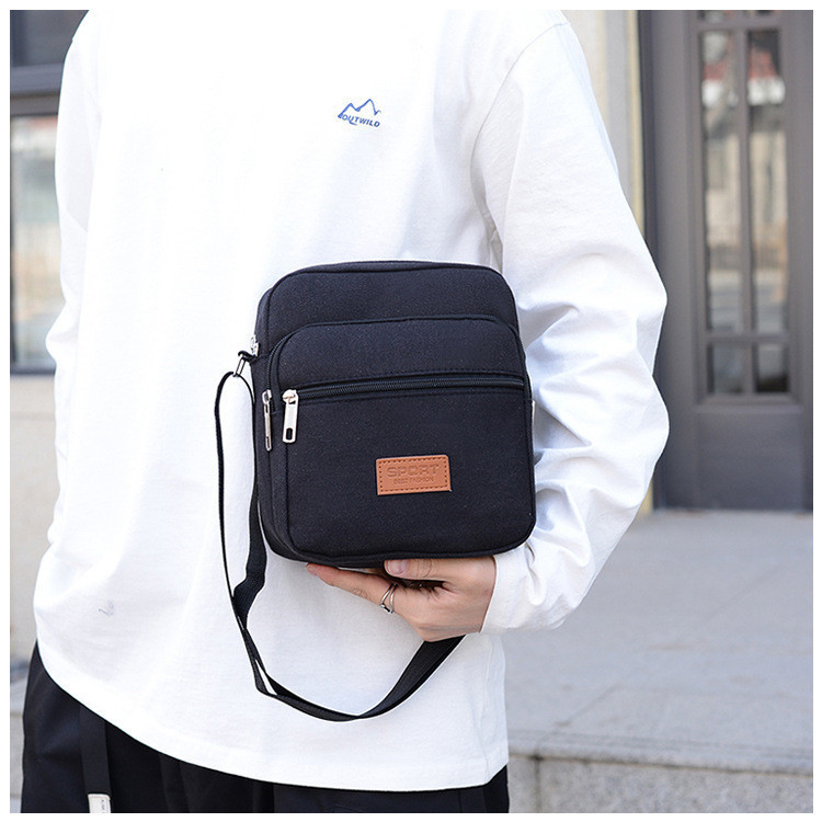 Men's Bag New Multi-layer Canvas Business Cash Bag Men's Single Shoulder Crossbody Bag Durable Small