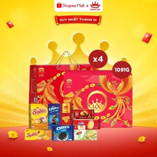   VC 15%   CÓ TÚI GIẤY  Thùng 4 Hộp Bánh Cao Cấp Kinh Đô Tết 2026 Lộc Thịnh Vượng 1,091g 