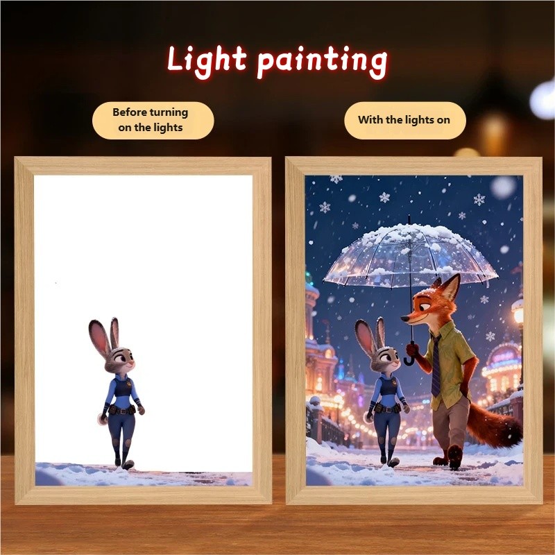 Animal City Theme Light Painting USB Plug-In Acrylic Inkjet Chữa bệnh Trang trí máy tính để bàn