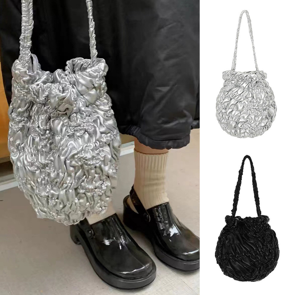 cosm Same Style Pleated Bag Bucket Bag Shoulder Bag Handbag Live Streaming Bag for Women