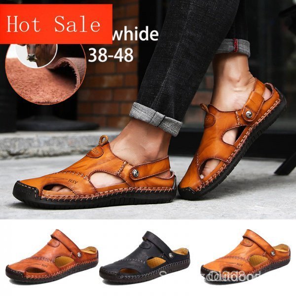 Hot item [Sports _ Outdoor.my] Giày đi biển bằng da thật dành cho nam Bao da bò thủ công Dép nam Dép