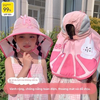 Mũ chống nắng cho bé – mũ rộng vành có khăn che cổ thoáng khí đi biển chống tia UV mùa hè