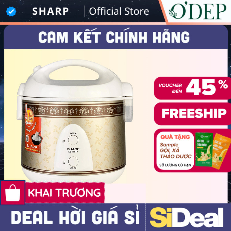 Nồi cơm điện nắp gài mini 1 Lít Sharp Chính hãng, Sản xuất Thái Lan, lòng nồi chống dính KS-11ETV - 