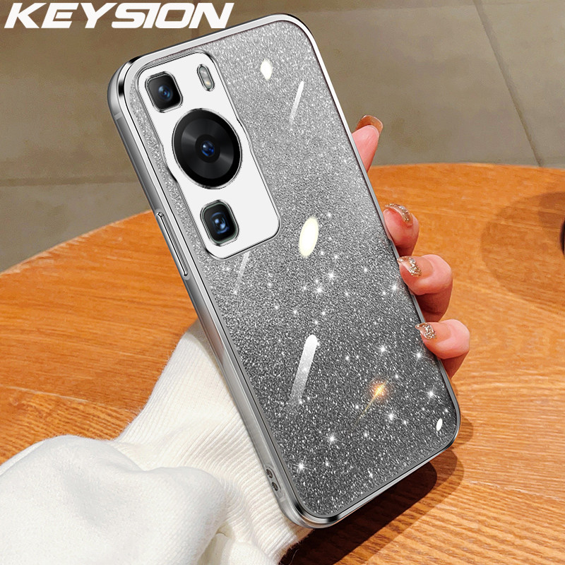 Ốp điện thoại lấp lánh mạ sang trọng KEYSION cho Huawei P60 Pro Ốp lưng chống sốc TPU mềm trong suốt
