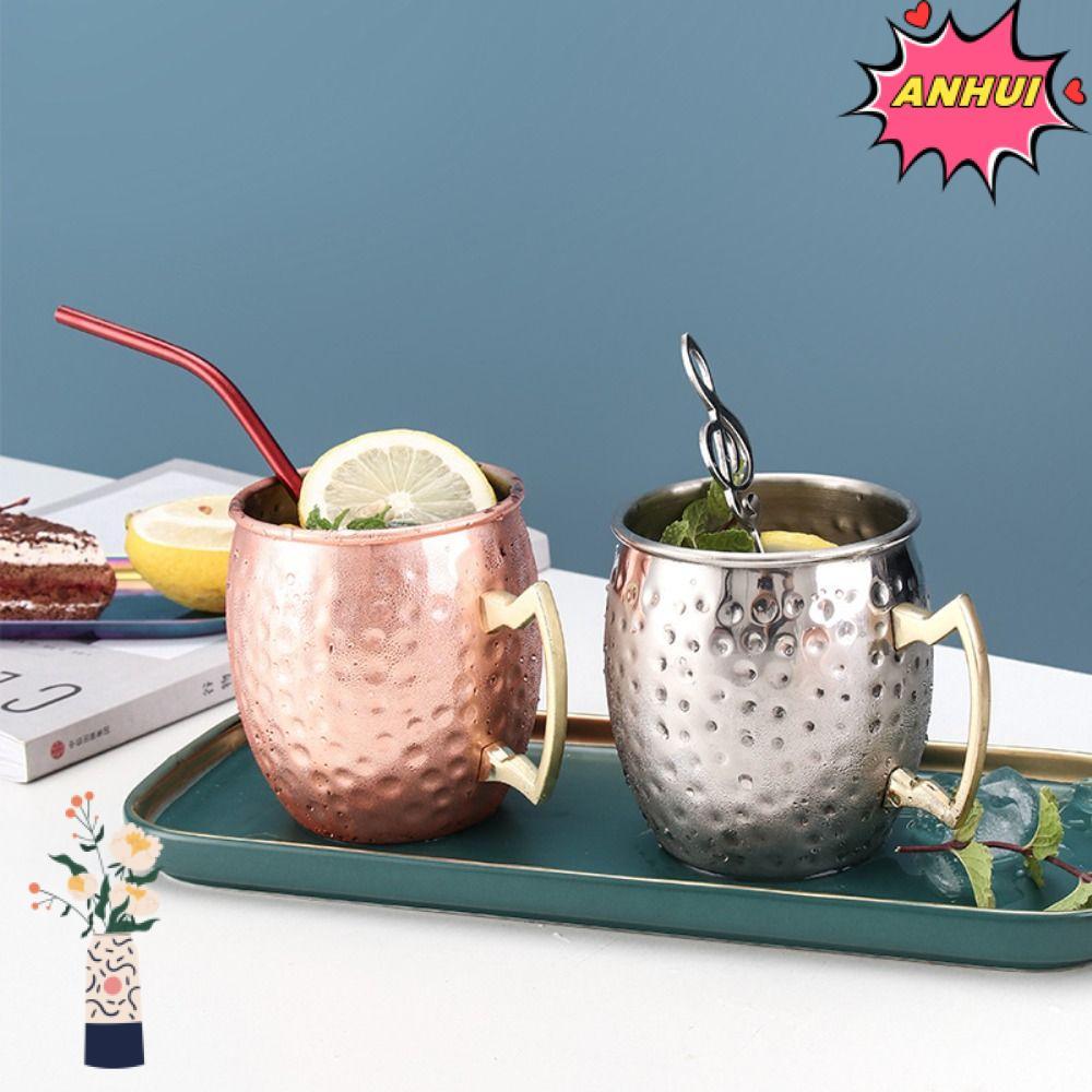 ANHUI Hammer Point Cup, Cốc thủ công dày, có tay cầm đinh tán chắc chắn Moscow Mule Hammered Smooth 