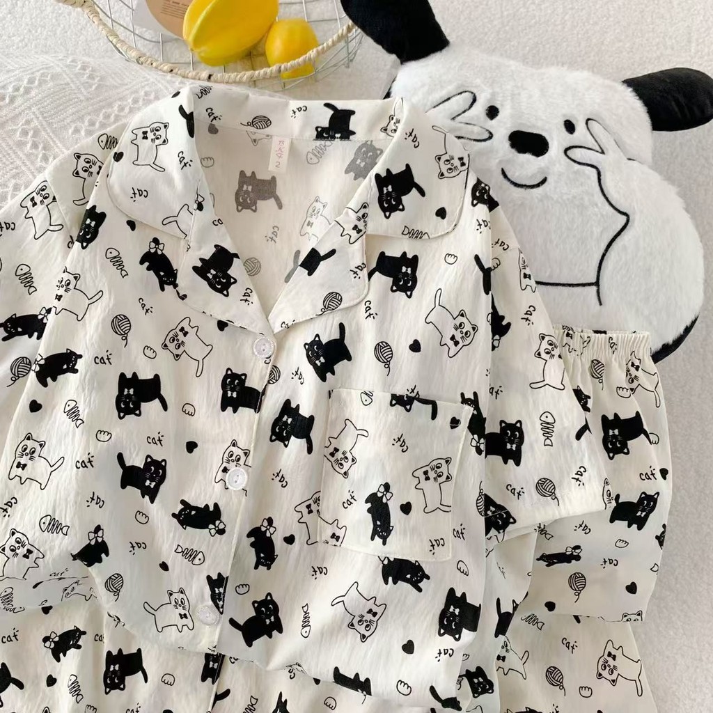 Bộ đồ ngủ ngắn tay Cloud Cotton Youth Thin Loose Sweet Cute Young Homewear Suit
