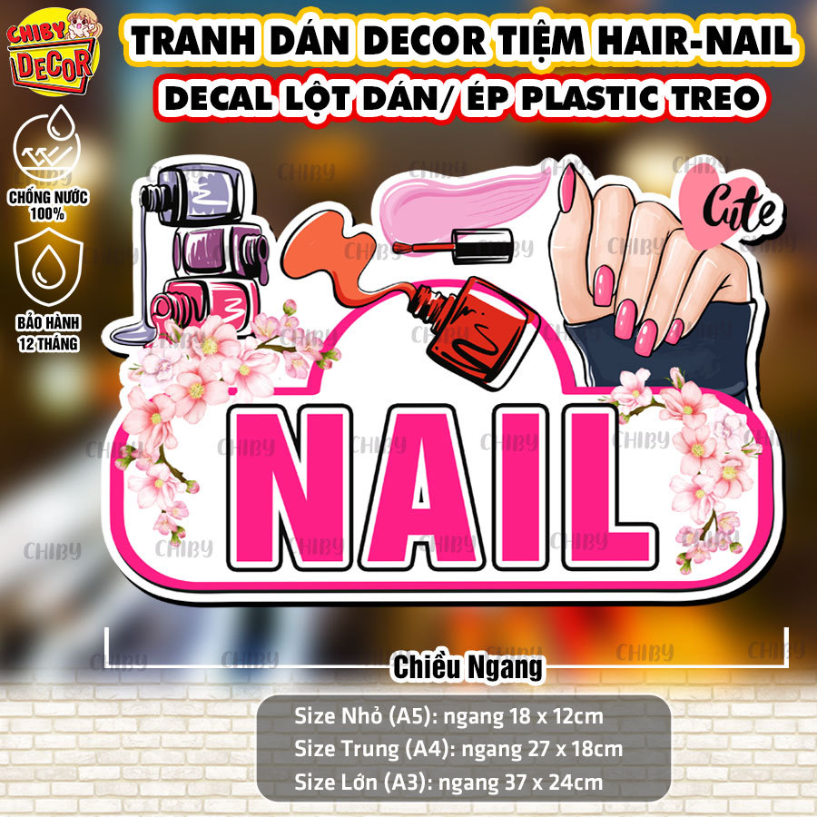 Decal Trang Trí Tiệm Nail Mẫu Hoa Đào 🍓 Hình Dán/Ép Plastic Tiệm Nail Dùng Dán/Treo Tiệm Tóc, Spa, H