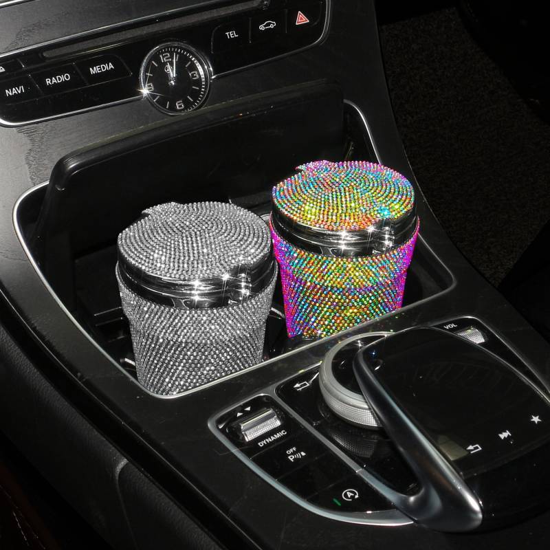 Diamond Car Ashtray Creative Flip Fashion Stick-on Crystals Women's Ashtray Car DDDW