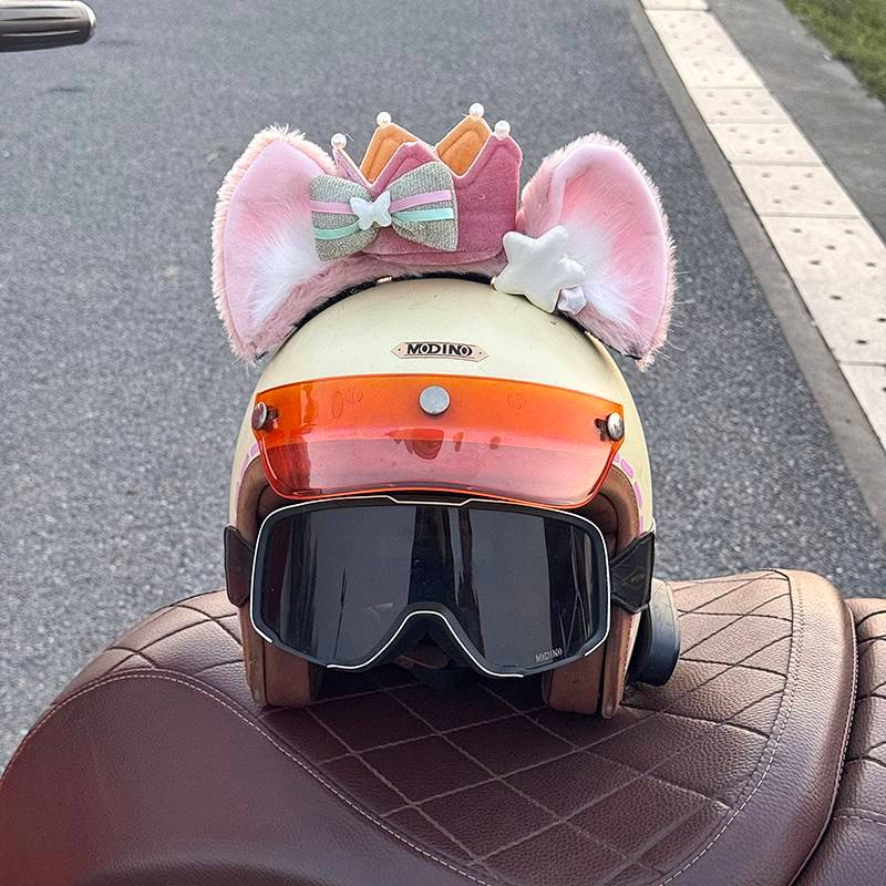 Ling Na Bei Er Helmet Vintage Helmet Accessories Cat Ear Bow Decoration Electric Bicycle Helmet Acce