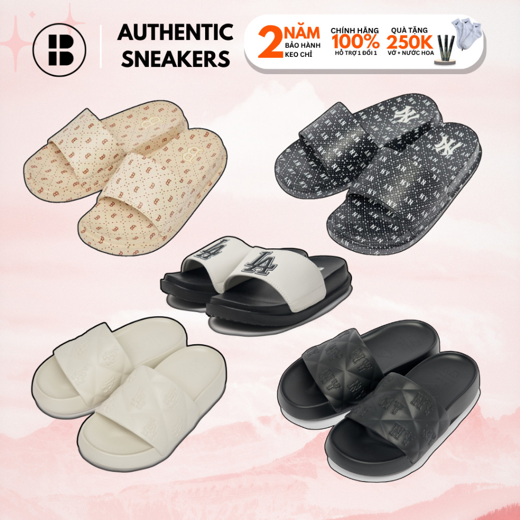 DÉP MLB DIA MONOGRAM CHÍNH HÃNG MLB Mound Dia Mono Đen Slide Và MLB Chunky Bouner Slide.