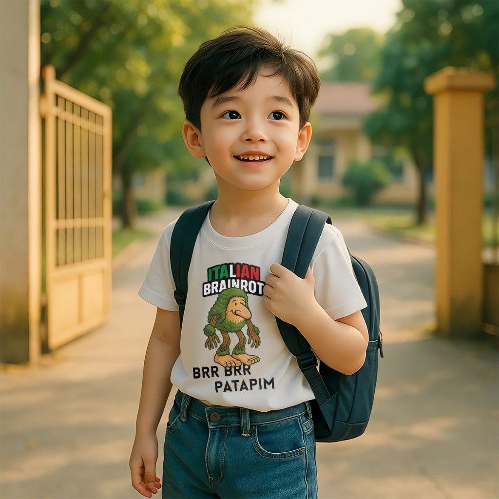 Áo Thun Trẻ Em Unisex 100% Cotton Italian Brainrot Brr Brr Patapim Meme Mềm Mại Thoáng Mát 680