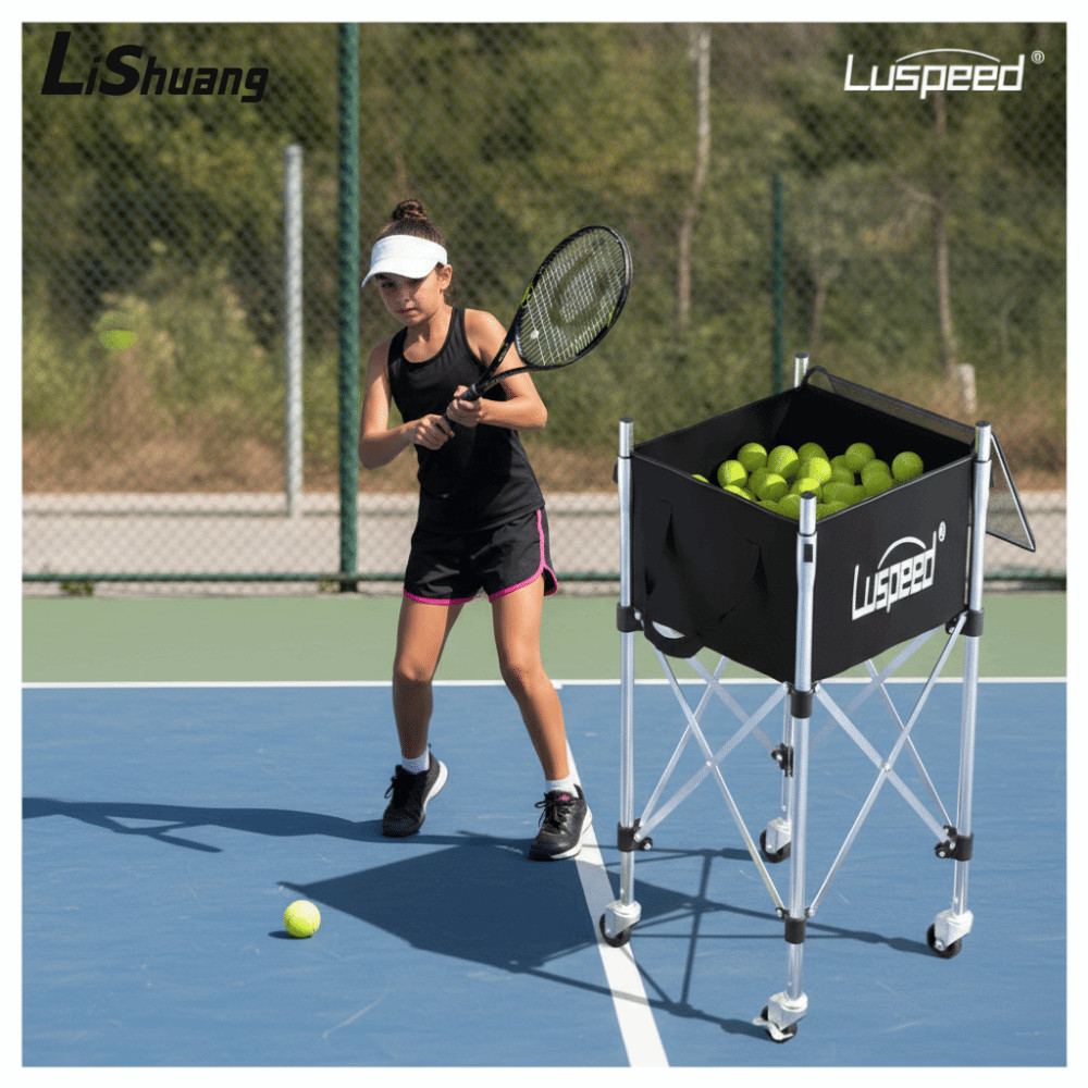 Xe đẩy chèn bóng tennis Lishuang và Luspeed, thép không gỉ, điều chỉnh chiều cao và tải trọng